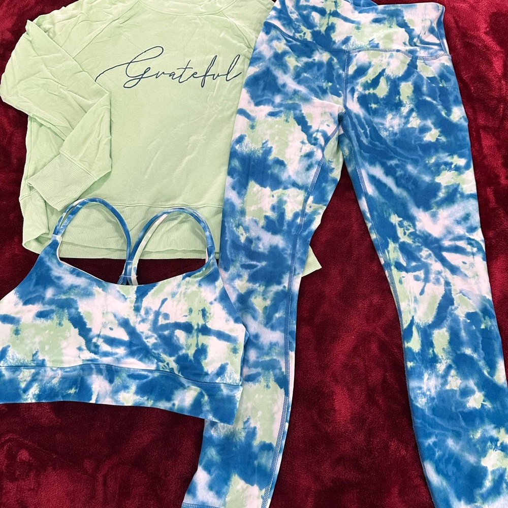 Wild fox Blue & Green Tie-Dye Leggings and Sports Bra Set S
